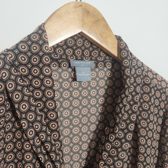 Ann Taylor Sheer Button Up Blouse Size 8 Tie Neck Long Sleeve Print - Picture 4 of 8
